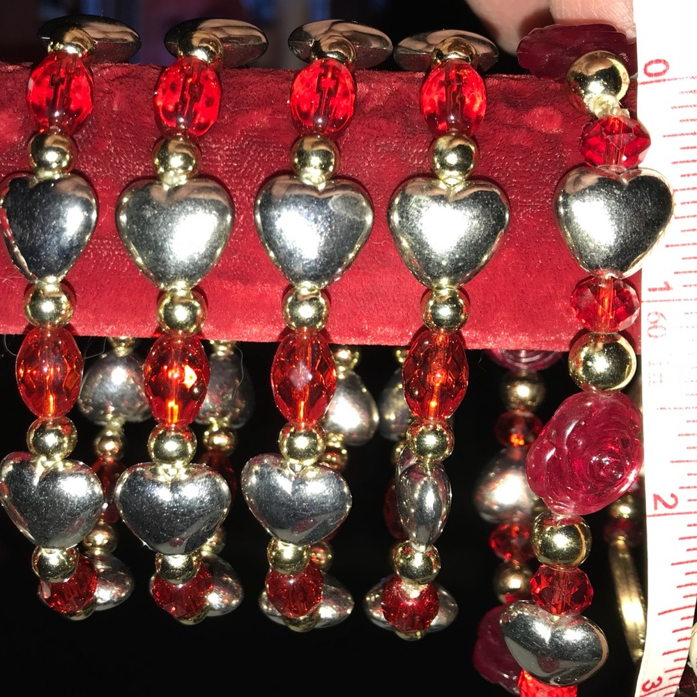 Stretchy Heart❣& Fiery Red Bead Bracelet